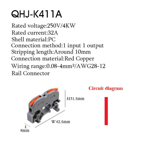 Snag This Compact DIN Rail Wire Connector Terminal Block For Tool Free Push In Spring Clamp Wiring On Solid Or Stranded Conductors Inside Your Industrial Control Panels With Flame Retardant Housing And 32A Rated Snazzy Tech For LED Lighting Setup. gray DIN rail wire connector terminal block, 42.5mm x 31.5mm, PC housing, 32A