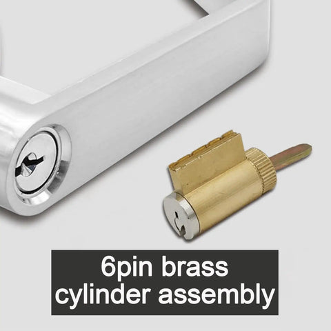 Heavy Duty Storeroom Door Lock Handle With Two And Three Quarter Backset UL 3 Hour Fire Rated ADA Compliant Satin Chrome Finish Non Handed Lever Grade 2 Commercial Lock Outside Fixed Lever Keyed Entry Inside Emergency Exit Lever showing 6-pin brass cylinder assembly