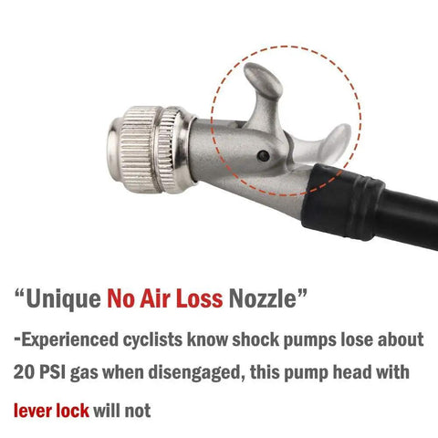 Nozzle of Dope High Pressure Shock Pump For Fork And Rear Suspension 300 PSI Max Lever Lock Nozzle Reduces Air Loss