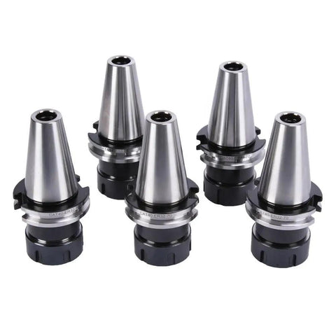 CAT40 ER32 Collet Chuck Set For Milling Lathe Machines, 5-piece high-precision tool holders, stainless steel, front view.