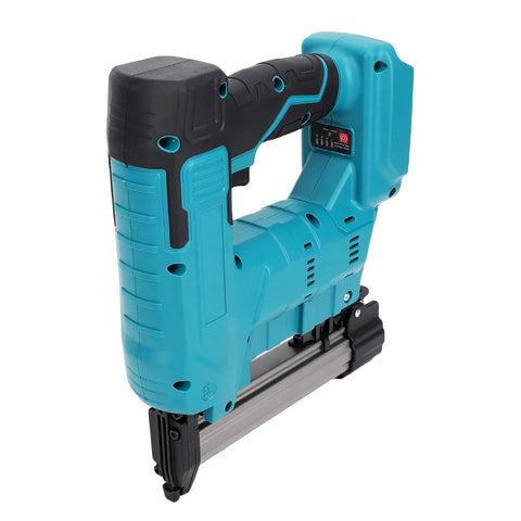 No Sweat 20V Cordless Brad Nailer And Crown Stapler Combo with blue handle, designed for upholstery and carpentry projects.