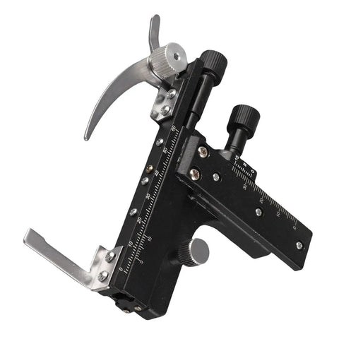 Moveable Microscope Stage With Attachable Caliper Vernier And XY Precision Scale Pro Grade Mechanical Stage For Biological Specimens Easy Install Durable Metal And Plastic Construction, black metal microscope stage with scale and knobs