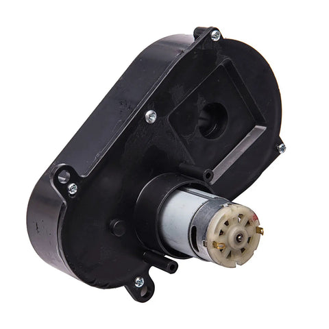 Slick 24V 390 Steering Gearbox With Motor For Kiddos Electric Ride On Cars Hassle Free Drop In Replacement Upgrade For Remote Control Toy Vehicles Quick Swap close-up view of motor and housing