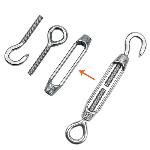 M4 Turnbuckle Wire Rope Tensioner Set With Eye And Hook, Stainless Steel 304, Adjustable From 3.74 To 5.75 Inches, Removable Screw