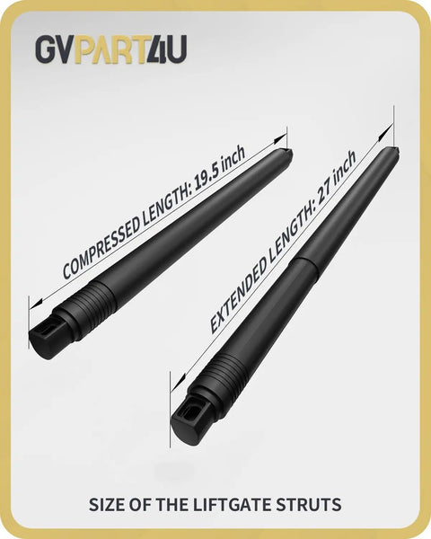 Heavy Duty Direct Bolt On Replacement Power Liftgate Struts For Gm Trucks And Suvs 2015 Through 2020 size comparison shown.