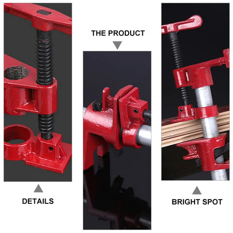 Heavy Duty Half Inch Woodworking Pipe Clamps With Rubber Protection Sleeve Quick Grip Vise for metal and wood assembly close-up details.