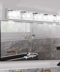 Five Light LED Modern Bathroom Vanity Fixture With Crystal Glass And Stainless Steel Over Mirror, sleek design