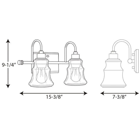 Diagram of Litchfield Two Light Chrome Bath Vanity Light Fixture dimensions.