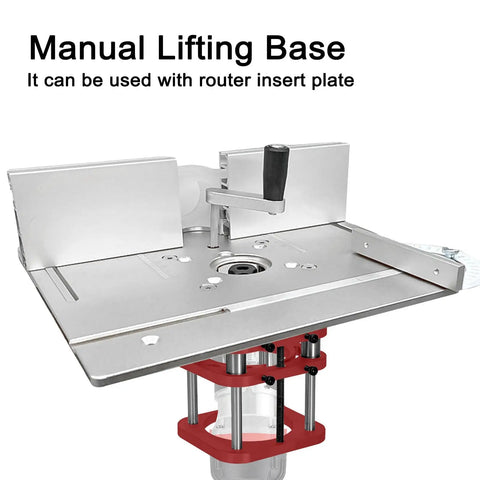 Solid Router Table System With 51 Mm Lifting Stroke Manual Router Kit For Shop Bench with aluminum lifting base and handle.