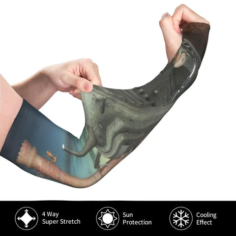 Big Time Sun Protection Arm Sleeves With Seamless Fingerless Grip And Breathable Airy Mesh, shown in hand for outdoor use.