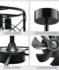 Close-up of 20 Inch Black Caged Ceiling Fan With Light Remote Included Industrial Fandelier For Kitchen Bedroom And Outdoor Use Farmhouse Style With 3 Speed Timer Low Key Copper Motor showing details like caged design and metal motor.