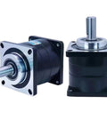 Drop In Ready 180Mm Flange Planetary Reducer Gearbox With 35Mm Input Shaft And Multiple Ratios Built Tough For Heavy Duty Servo Motors To Kick Up Torque And Run Smooth Everyday including two gearboxes with shafts.