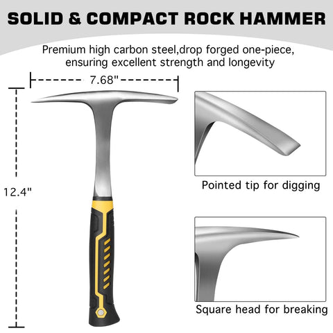 Heavy Duty 26oz Rockhounding Kit With 12-Inch Folding Multitool Shovel Survival Bracelet includes 12.4-inch rock hammer
