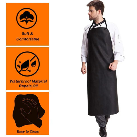 Man wearing Heavy Duty PU Apron And Latex Gloves Set For Kitchen And Lab Use, Waterproof And Stain Resistant Against Acids And Alkalis