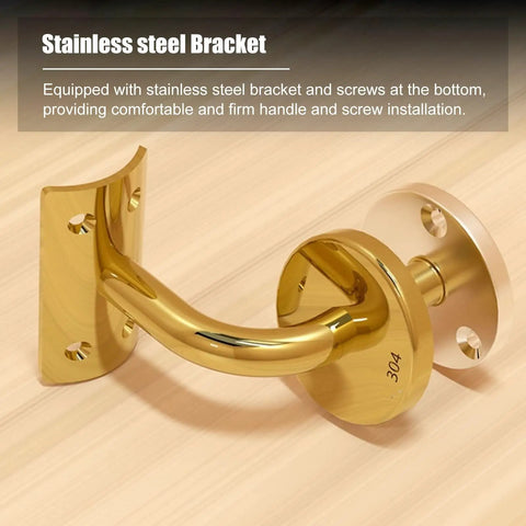 Slick Clear Acrylic Stair Handrail With Glossy Gold Brackets For Modern Homes And No Sweat Non Slip Grab Bar Kit Along Super Sturdy Wall Mounted Safety Rails For Tight Foyer Entries, gold stainless steel bracket mounted.