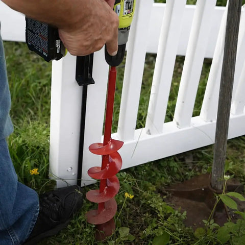 Heavy Duty 24 Inch Gate Drop Rod And Cane Bolt Forged From Beefy Half Inch Solid Steel with mounting hardware near a white fence.