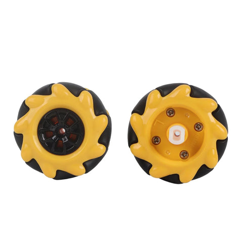 48mm mecanum wheels for robots in yellow and black, non-slip design, ideal for sideways movement and DIY robotic projects.