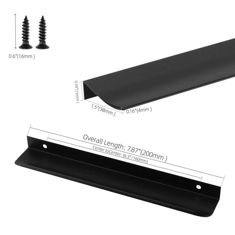 Matte Black Finger Edge Cabinet Pulls Concealed Handle 7.8 Inch 200mm Aluminum Alloy Durable Dope Pulls with screws