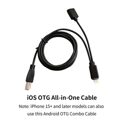 Lightning to Three Point Five Millimeter OTG Audio Interface for iPhone and iPad showing black cable with connectors