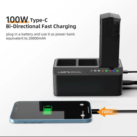 DJI Mavic 3 Pro Battery Charger Hub 200W Fast Charging Station with 100W Type-C Fast Charge connected to smartphone.