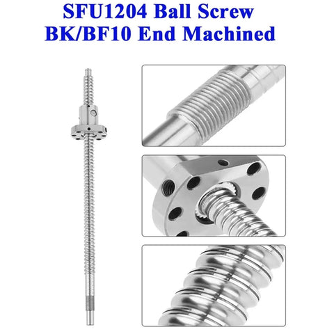 Pro Grade Ball Screw Kit 12mm Lead For Smooth As Butter Linear Motion With Machined Ends 1204 SFU1204 Type BK BF10 Compatibility 200mm To 550mm Travel Roller Ball Screw Nut Parts Included, SFU1204 ball screw with BK/BF10 machined ends