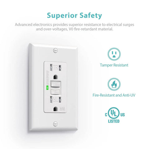 Six Pack Self Test GFCI Outlets With Tamper Resistant And Weather Resistant Construction, LED Indicator, UL Listed, White