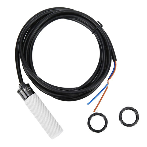 Inductive Proximity Switch 90-250VAC 8mm Sensing Distance With 3.9ft Power Cord, capacitive sensor with rugged ABS housing.
