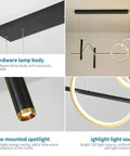 Dope Modern Dimmable Pendant Light With Linear Wave LED Chandelier in black and gold finish, close-up detail views