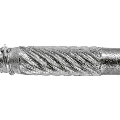 Close-up of Number Nine By Two And Quarter Inch Stainless Steel Trim Head Wood Screws With Torx Star Drive showing spiral texture.