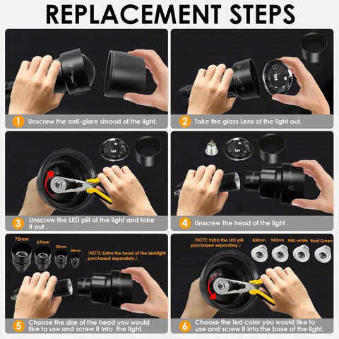Replacement steps for Beefed Up 940nm IR Night Vision Illuminator Flashlight With Zoomable Beam And Scope Mount.