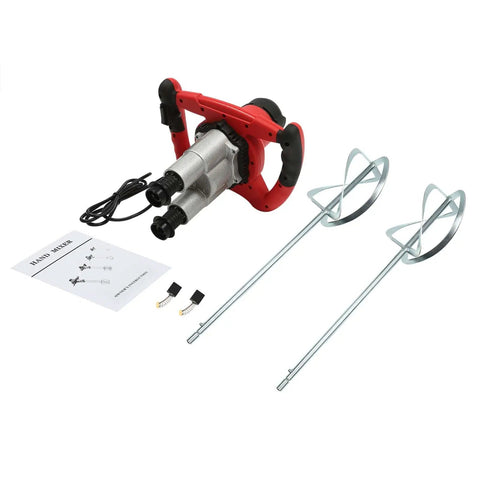 Beast 2800W Dual Paddle Electric Mortar Stirrer with 6 Speed Control, aluminum head, galvanized stirrer, and accessories