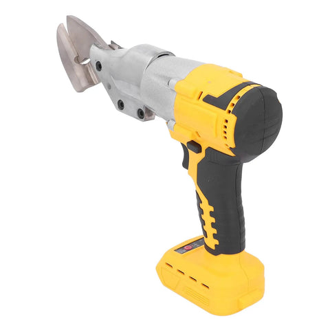 Fafeicy Cordless Electric Metal Shear Cutter With Brushless Motor And 360 Degree Rotating Head heavy duty handheld scissors with yellow grip.