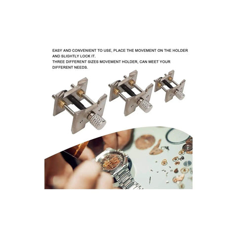 Watch Movement Holder Set Three Piece Metal Base For Repairing Tools Durable Rust Resistant For Watchmaker Use
