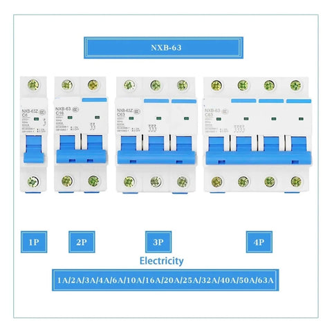 Rock Solid 4 Pole Miniature Circuit Breaker Optimized For 230 And 400 Volt AC Systems Featuring Live Line Leak Scanning And Instant Overload Cutoff Built Tough For No Nonsense Home Panel And Workshop Wiring Displaying 4 variants with current ratings.