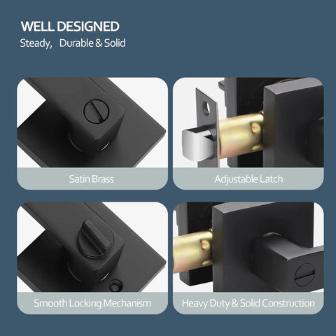 Six Pack Privacy Door Handles Black No Keys For Bedroom And Bathroom Interior Levers Modern Square Door Knobs Details