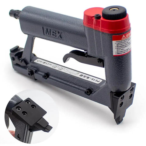 Beefy Pneumatic Picture Frame Nail Gun And Portable Air Stapler For Photo Mirror Framing Heavy Duty Handheld Pin Nailer close-up view with adjustable pressure settings.