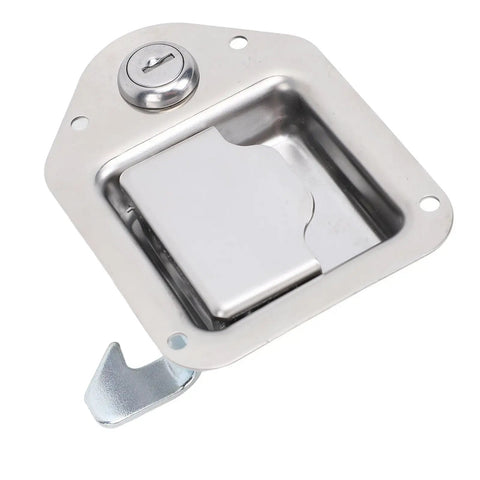 Tough As Nails Stainless Steel Trailer Toolbox Latch With Key Lock For UTV RV ATV And Dog Box Secure Metal Hasp showing key mechanism.