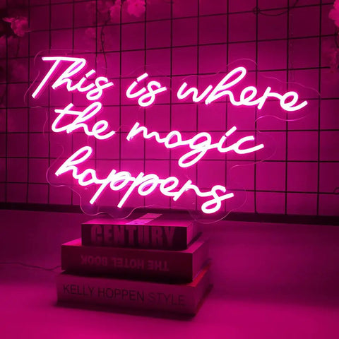 Where The Magic Happens Neon Sign Wall Decor 23 Inch LED Neon Light For Bedroom Bar Party Bright Yet Soft Glow Dimmable Night Light Perfect Gift For Her Bachelorette Easter Valentines Day