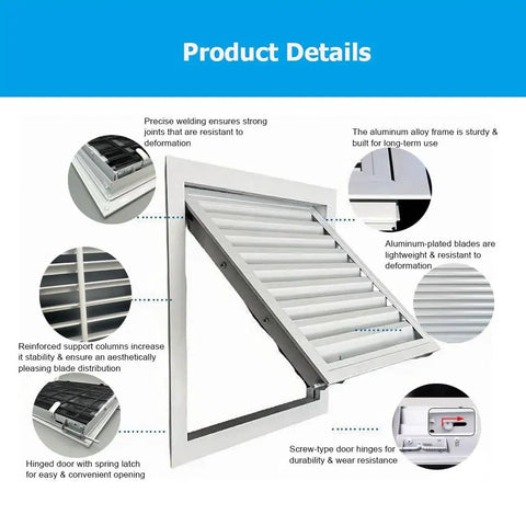 Heavy Duty Aluminum Alloy Louvered Air Return Vent Cover With Waterproof Ceiling Wall Grill And No Sweat Filter Removal For Smooth Home Climate Control And Zero Drama Basement Setup, detailed view of the aluminum structure and features.