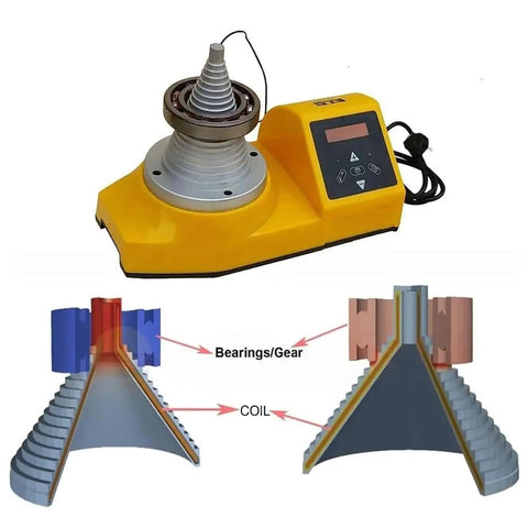 Heavy Duty Conical Induction Bearing Heater And Tower Rig For Mechanics Gear And Bushing Warm Up crafted with 2KW power, showing design and setup.
