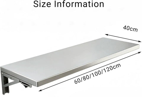 Foldable Stainless Steel Wall Mount Storage Shelf And Fold Down Table for Kitchen Bathroom Balcony with size details