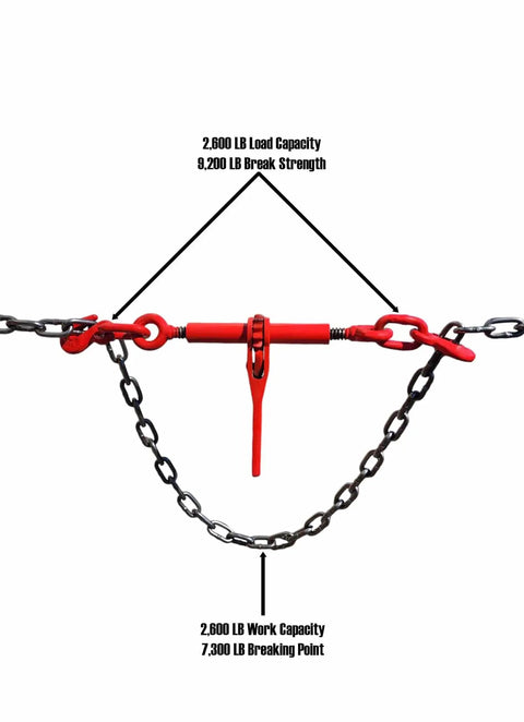 Red G80 Ratchet Binders With 12 Ft Chains 1/4 To 5/16 Inch, Heavy Duty Load Binders For Trailers, 7800 Lb Breaking Strength Per Chain
