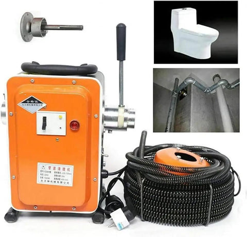 Heavy Duty Cordless Drain Auger Automatic Pipe Cleaning Spiral Knocks Out Sink Shower Floor Blockages Waterproof Copper Motor With Five Meter Spring To Handle Anything No Sweat with attached spring.
