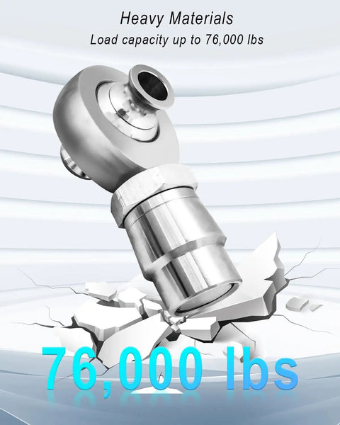 Bombproof Hardened 1.25 Inch Heim Joint Rod End Kit showing robust spherical bearing with 76,000 lbs load capacity.
