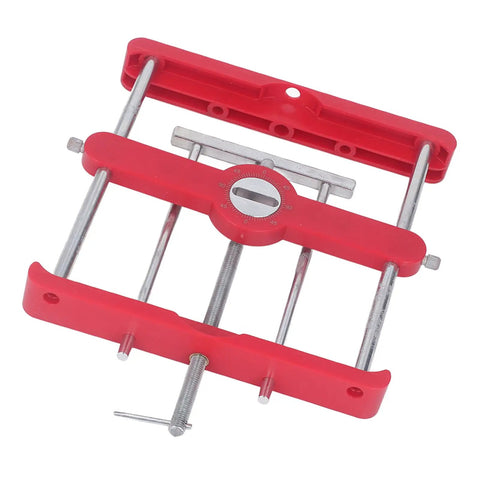 Dead On Mortise Tenon Jig Woodworking Doweling Kit self centering loose tenon system in red, features adjustable rods and a dial.