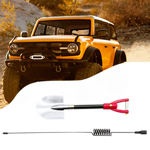 Orange RC crawler with 10 Piece RC Crawler Roof Rack Gear Kit With Luggage Net Fishing Box Oil Drum Shovel Antennas