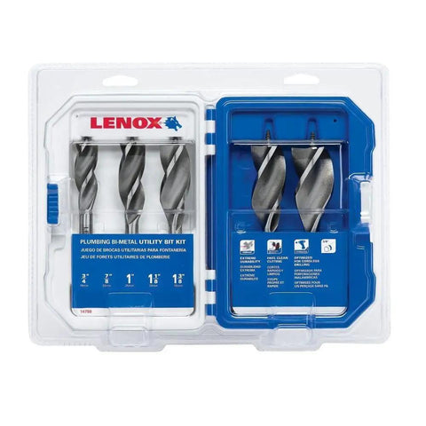 Heavy Duty Bi-Metal Plumber Utility Kit Five Piece For Drills With High Speed Steel Bits displayed in packaging