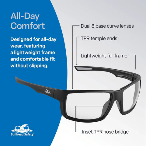 Lightweight Anti Fog Safety Glasses With Scratch Resistant Lenses And UV Protection For Outdoor Adventures DIY Projects And Active Running with dual 8 base curve lenses and lightweight full frame.