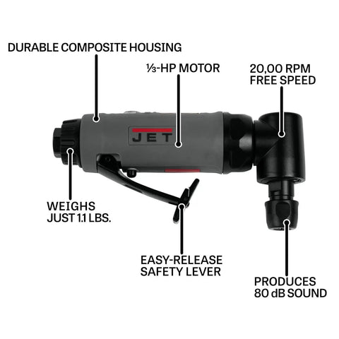 One Quarter Inch Right Angle Die Grinder With Composite Housing Twenty Thousand RPM One Third HP Lightweight Yet Workhorse side view