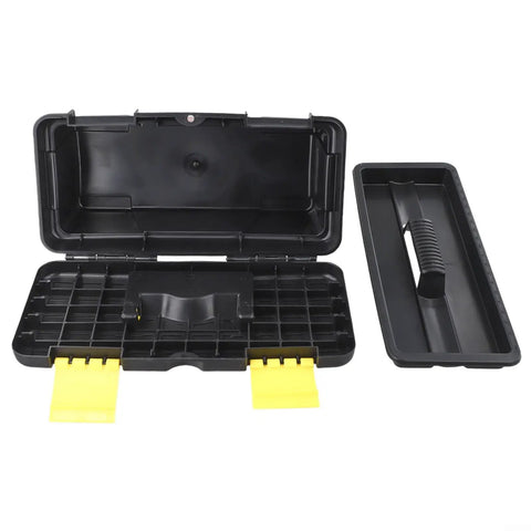 Compact 10 Inch Dual Layer Plastic Toolbox For Electricians, open view showing dual-layer storage compartments and secure latch